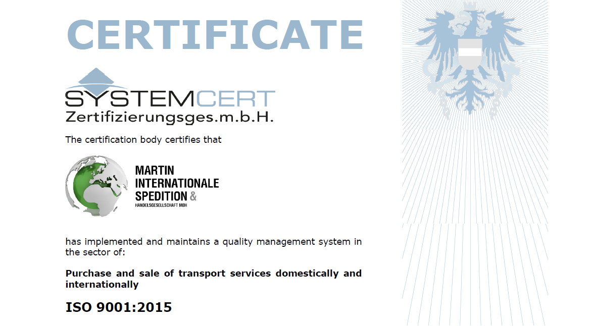 A milestone for quality: Martin Spedition is now ISO 9001:2015 certified